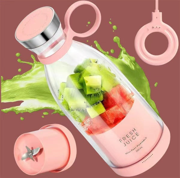 Rechargeable Portable Mini Juicer Cup, Wireless Electric Fruit Juice Blender Mixer, Household Personal Smoothie Maker in Pink & White