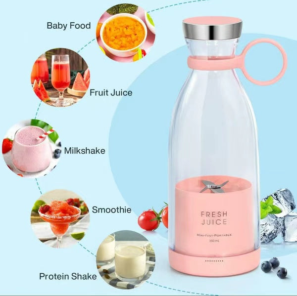 Rechargeable Portable Mini Juicer Cup, Wireless Electric Fruit Juice Blender Mixer, Household Personal Smoothie Maker in Pink & White