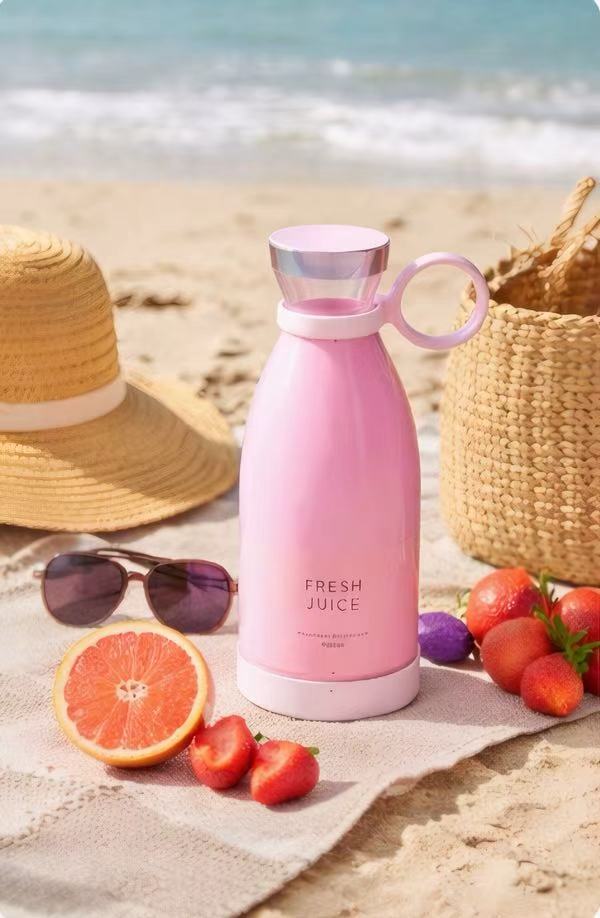 Rechargeable Portable Mini Juicer Cup, Wireless Electric Fruit Juice Blender Mixer, Household Personal Smoothie Maker in Pink & White